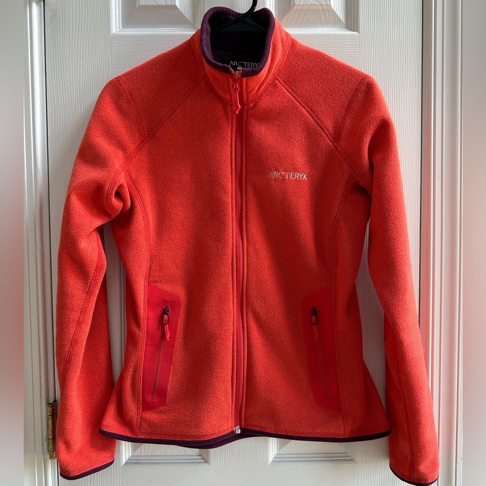 Arc'teryx Womens Medium Orange Olartec Fleece Knit Full Zip Cardigan Jacket